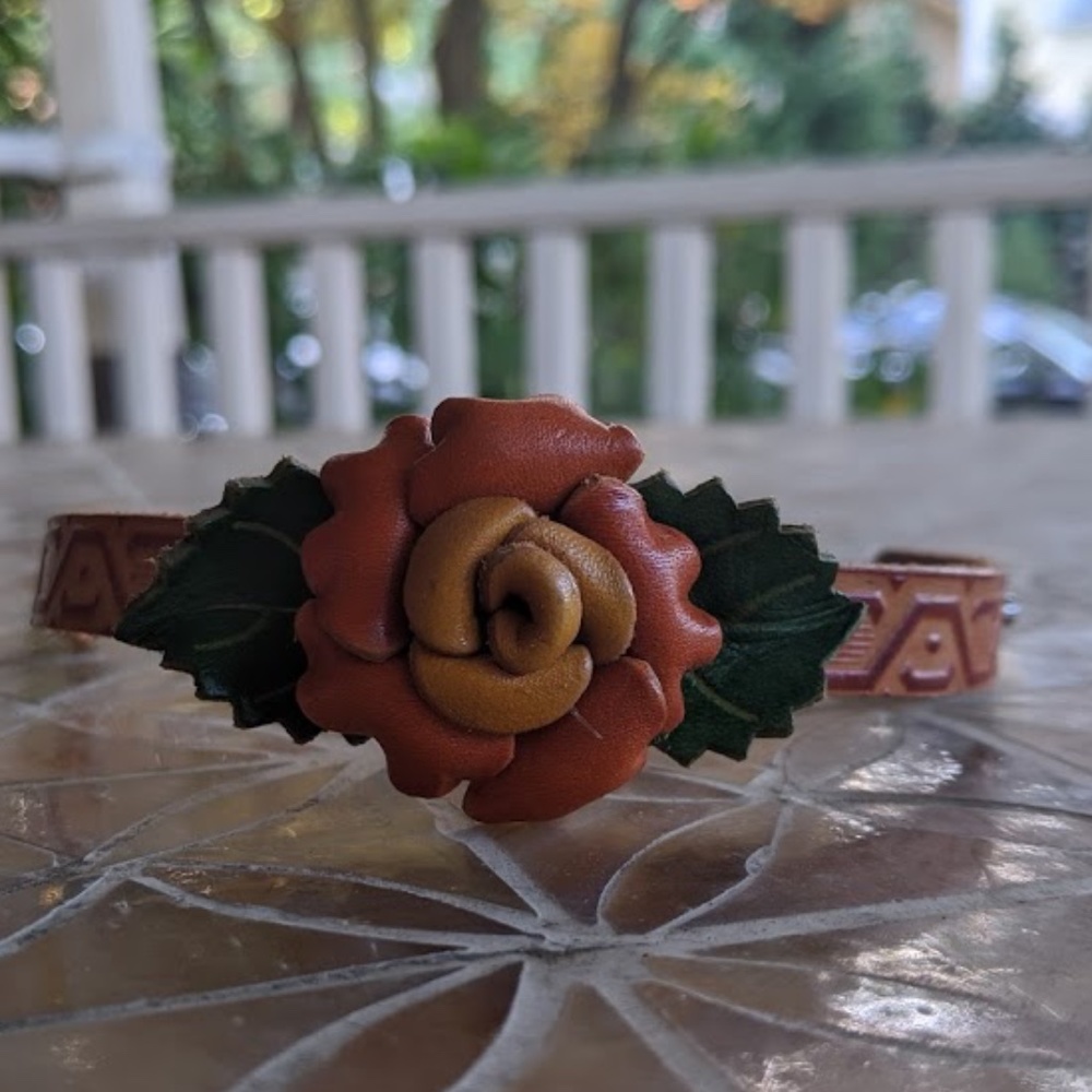 Adjustable Faux-Leather Rose Snap Bracelet
